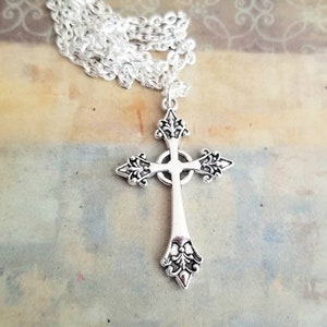 Silver Cross Necklace, Mens Cross Necklace, Womens Cross Necklace, Stainless Steel Cross, Unisex, Large Cross Necklace. Cross Jewely, Gift