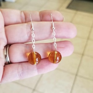 Large Amber Bead Dangle Earrings, Sterling Silver Dangle Earrings, Amber Earrings, Beaded Earrings, Gift for Her, Amber Jewelry