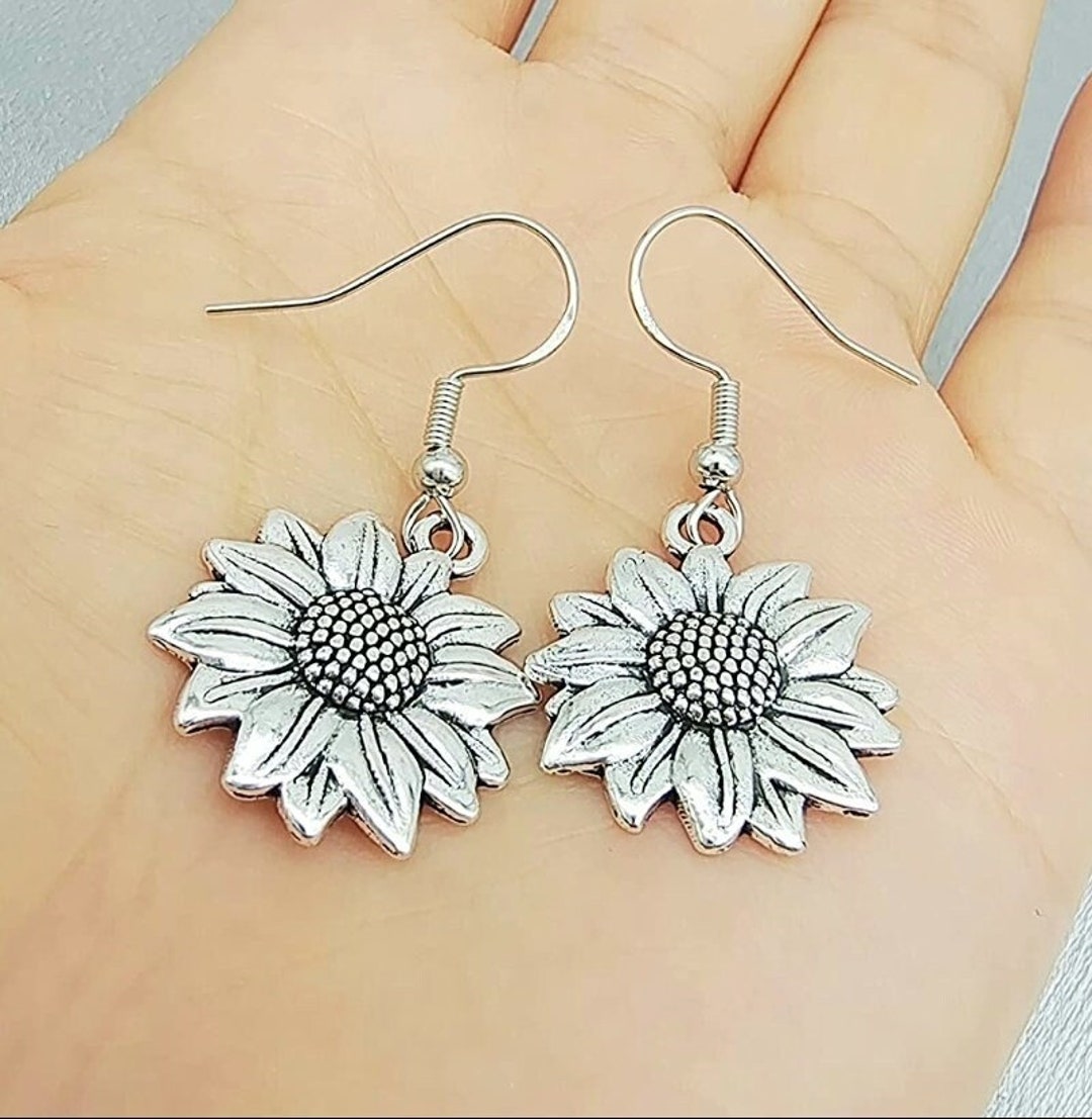 Pure Silver Sunflower Antique Earrings