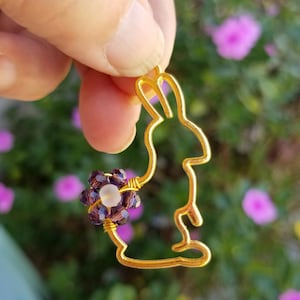 Purple Crystal Bunny Necklace, Bunny Pendant Necklace, Rabbit Necklace, Easter Jewelry, Bunny Necklace, Easter Necklace, Bunny Jewelry