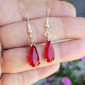 Sterling Silver Ruby Earrings, Ruby Dangle Earrings, Silver Ruby Earrings, Ruby Teardrop Earrings, Ruby Jewelry, July Birthstone Earrings