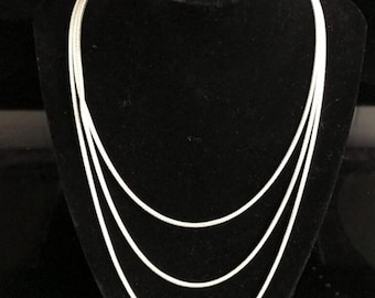 Sterling Silver Triple Strand Necklace, Liquid Silver Necklace, Womens 3 Strand Silver Snake Chain, Graduated Layered Necklace, Dressy