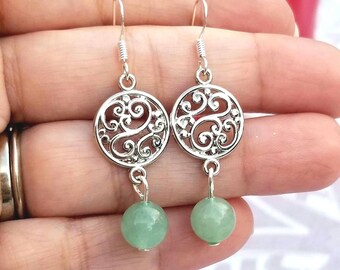 Boucles d'oreilles en aventurine, Boucles d'oreilles pendantes en argent, Boucles d'oreilles en argent sterling, Bijoux en aventurine, Boucles d'oreilles en perles, Boucles d'oreilles pendantes en perles, Chakra