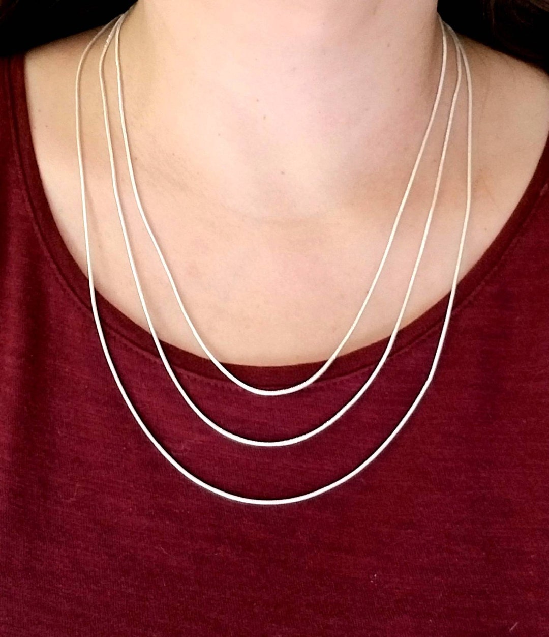 Sterling Silver Triple Strand Necklace, Liquid Silver Necklace, 3