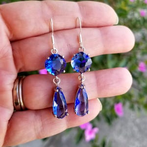 Sterling Silver Sapphire Earrings, Sapphire Dangle Earrings, Blue Gemstone Earrings, Womens Earrings, Sapphire Jewelry, September Birthstone