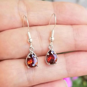 Sterling Silver Garnet Earrings, Silver Garnet Dangle Earrings, Burgundy Gemstone Earrings, Garnet Jewelry, January Birthstone, Garnets