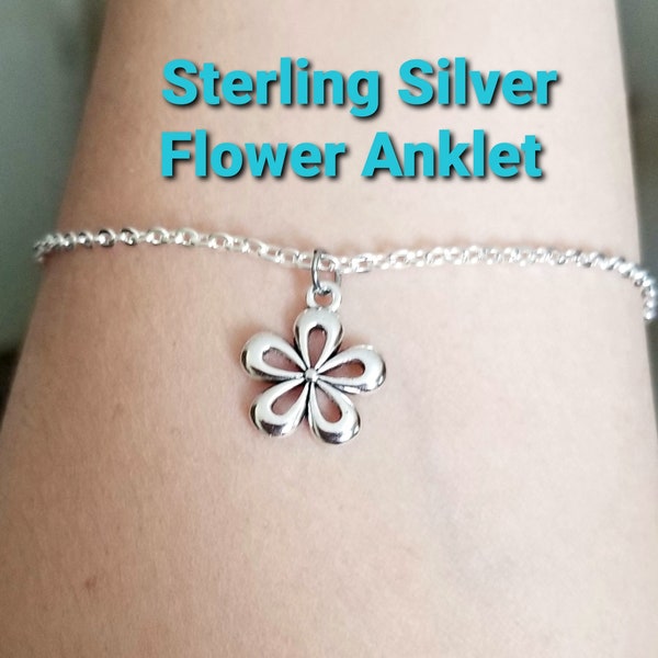 Sterling Silver Flower Anklet, Flower Charm Anklet, Silver Anklet, Flower Anklet, Women's Anklet, Anklet for Teens, Flowers, Summer Jewelry