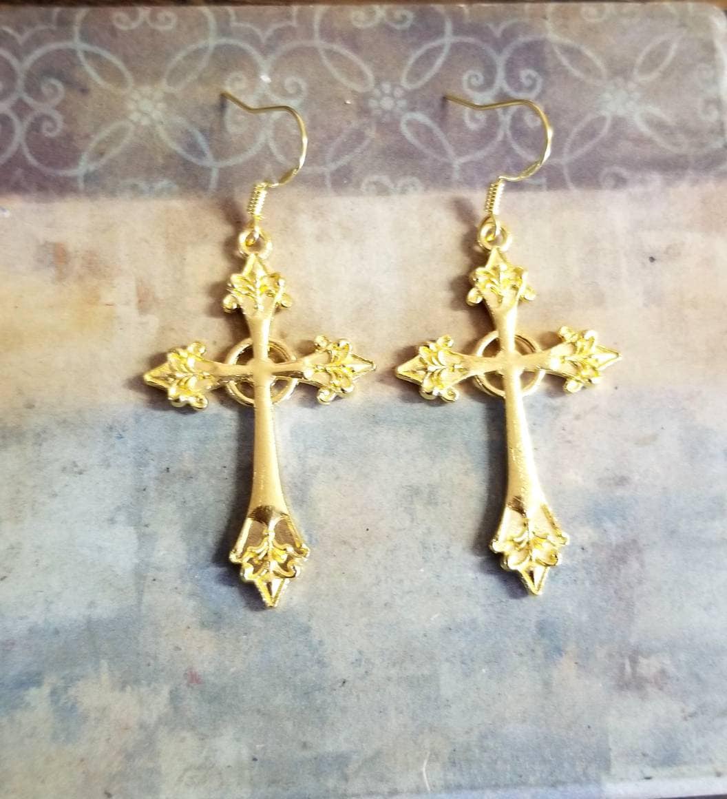 Large Cross Earrings 14k Gold Cross Earrings Cross Dangle Etsy