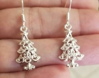 Sterling Silver Christmas Tree Earrings, Christmas Jewelry, Christmas Earrings, Silver Christmas Earrings, Holiday Jewelry, Secret Santa