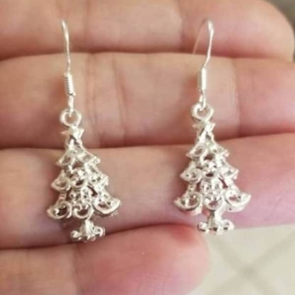 Sterling Silver Christmas Tree Earrings, Christmas Jewelry, Christmas Earrings, Gifts for Her, Dangle, Holiday Jewelry, Secret Santa, Gift