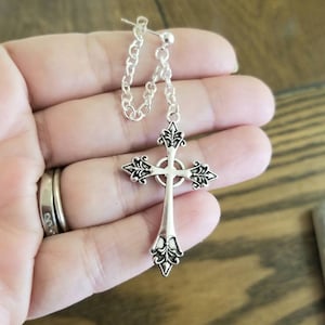 Mens Large Cross Earring, Sterling Silver Cross Earring, Mens Stud Earring, Dangle, Goth, Gothic Jewely, Religious Jewelry, Mens Jewelry