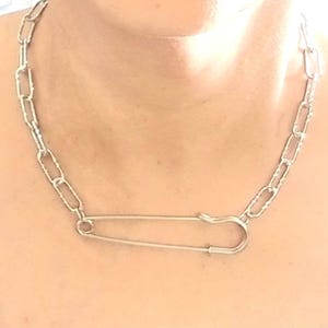 Handmade Stainless Steel Paperclip Chain Necklace with Safety Pin Charm