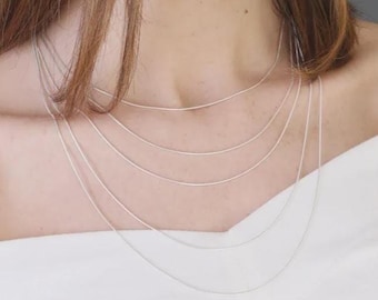 Collar de plata de ley 925 de 5 hilos, cadena graduada multicapa de 16", 18", 20", 22" y 26", cadena de serpiente de plata de 1,2 mm.