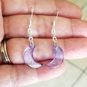 Purple Glass Moon Earrings, Moon Earrings, 14k Gold or Sterling Silver ...