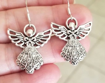 Sterling Silver Guardian Angel Earrings, Silver Earrings, Angel Jewelry, Angel Earrings, Guardian Angel, Gifts for Her, Dangle, Mom Gift