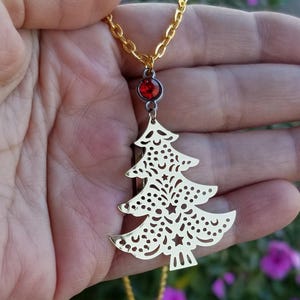 Christmas Tree Necklace, Holiday Necklace, Christmas Necklace, Gold Christmas Tree Necklace, Large Christmas Necklace, Secret Santa Gifts
