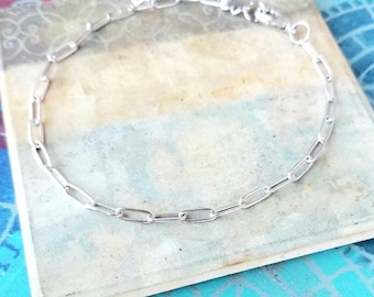 Stainless Steel 3mm Paperclip Chain Anklet, Large Chain Ankle Bracelet, Silver Chain Link Anklet, Unisex Anklet, Chain Anklets, Gifts