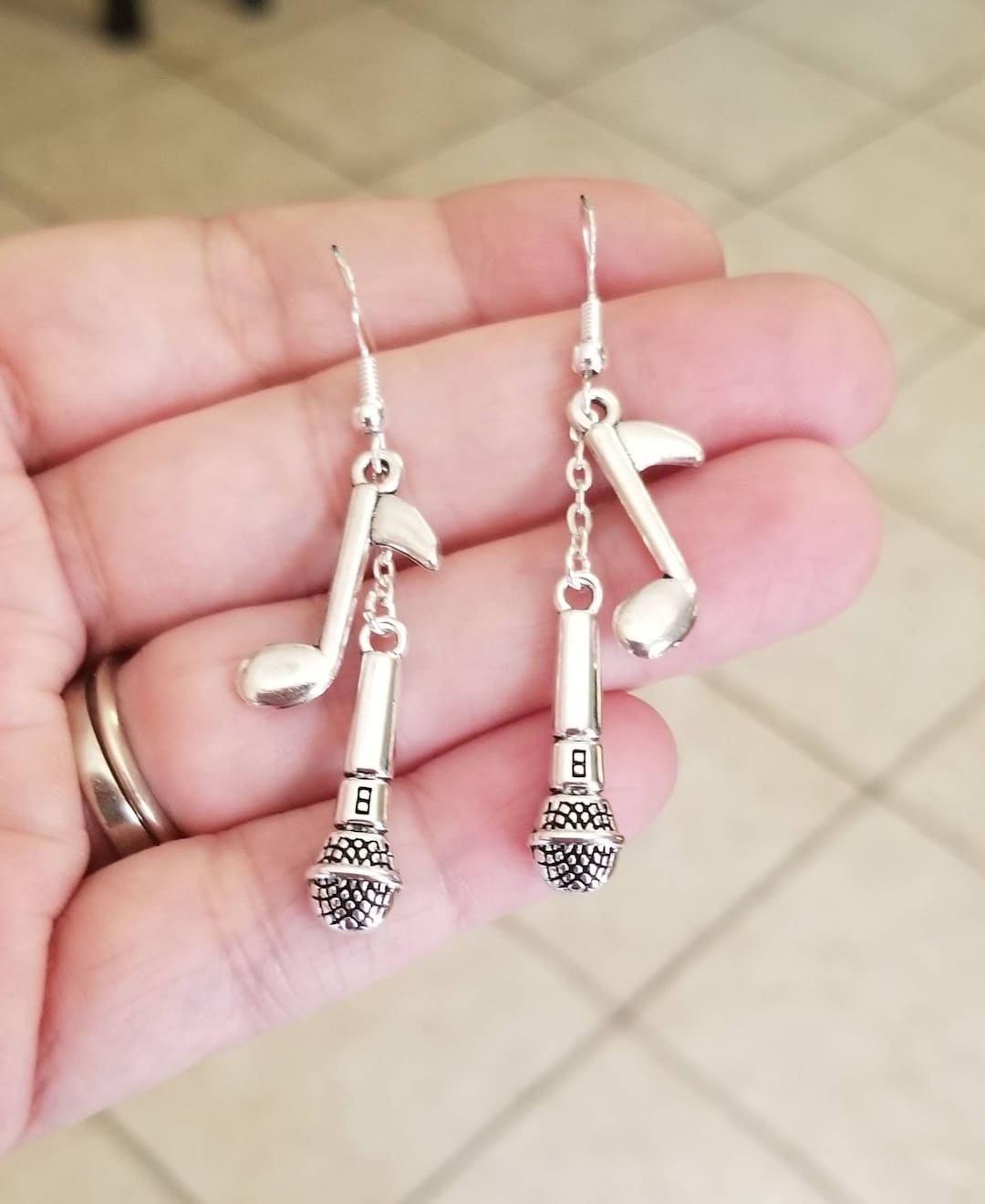 Silver Music Note Earrings, Eighth Note Earrings, Microphone Earrings