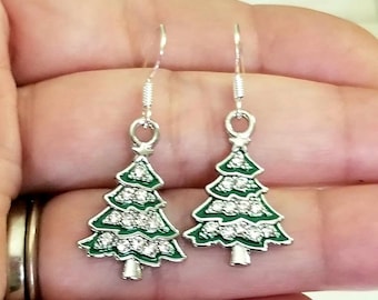Christmas Tree Earrings, Silver Christmas Earrings, Christmas Jewelry, Christmas Earrings, Festive Earrings, Christmas Tree, Holiday Jewelry
