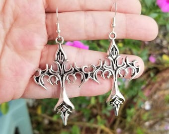 Large Flaming Cross Dangle Earrings: Gothic Stainless Steel - Etsy