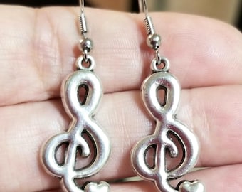 Silver Treble Clef Earrings, Silver Music Note Earrings, Treble Dangle Earrings, Music Note Jewelry, Music Teacher Gift, Musician