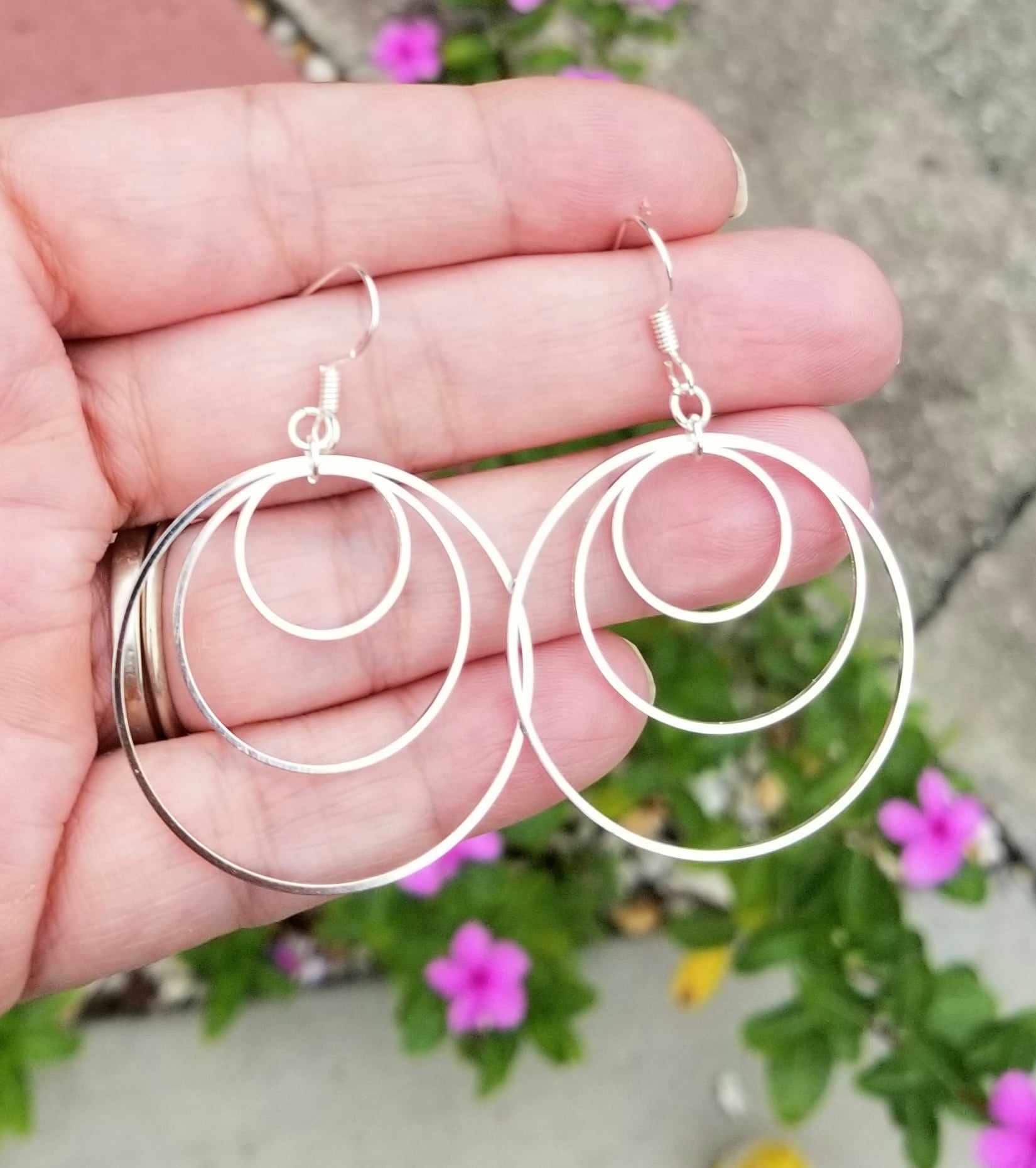 Sterling Silver Hoop Earrings Triple Hoop Earrings Hoop Dangle