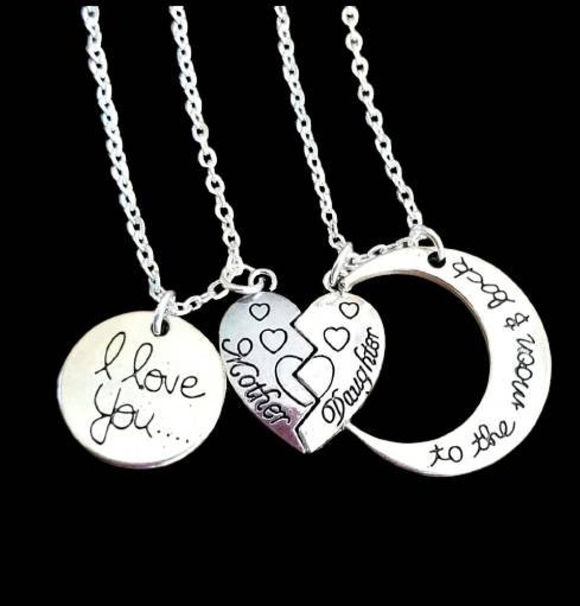 2pc or 3pc Mom and Daughter Necklace Set Engraved Heart Etsy