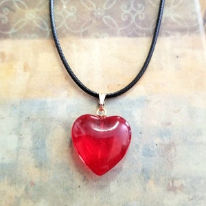 Ruby Red Glass Heart Necklace, Red Heart Necklace, Red Heart Jewelry, Large Heart Pendant, Womens, Big Heart Necklace, Red Heart Pendant image 3