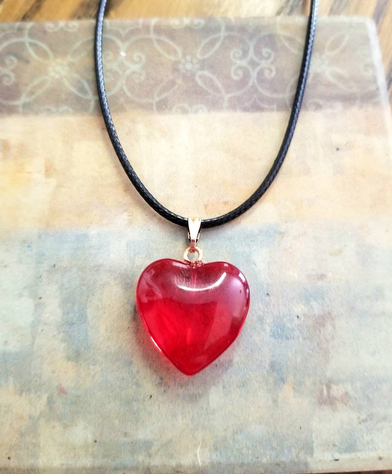 Ruby Red Glass Heart Necklace, Red Heart Necklace, Red Heart Jewelry, Large Heart Pendant, Womens, Big Heart Necklace, Red Heart Pendant image 3