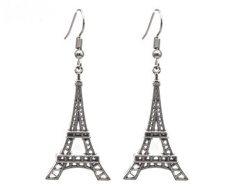 Silver Eiffel Tower Earrings for Women, Eiffel Tower Dangle Earrings, Antique Look Earrings, Eiffel Tower Jewelry, Paris Theme Gifts for Her