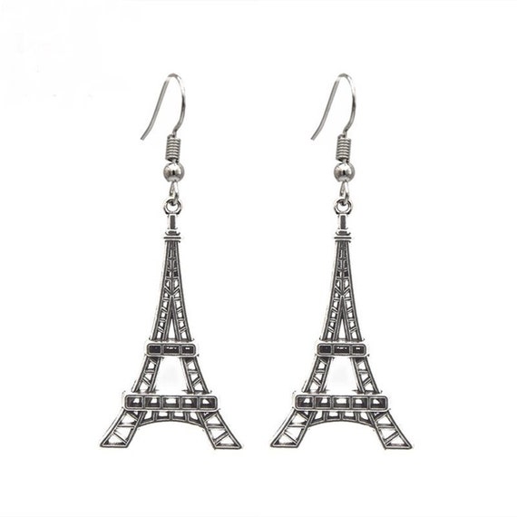 Silver Eiffel Tower Earrings for Women Eiffel Tower Dangle Etsy