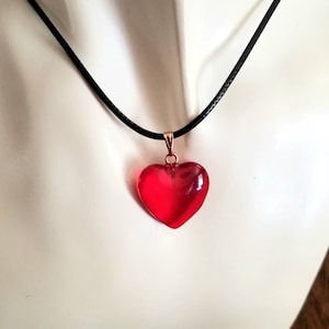 Ruby Red Glass Heart Necklace, Red Heart Necklace, Red Heart Jewelry, Large Heart Pendant, Womens, Big Heart Necklace, Red Heart Pendant Heart Gold accents