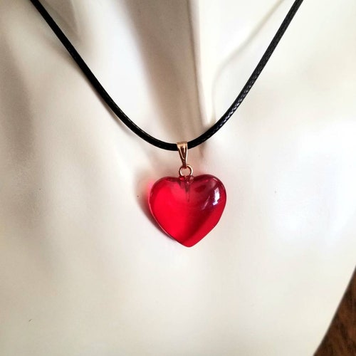 Ruby Red Glass Heart Pendant Necklace Red Heart Necklace Red - Etsy