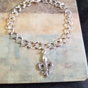 Fleur-de-Lis Bracelet, Silver Bracelet, Fleur de Lis Jewelry, France, Paris, Lily, Womens Bracelet, Charm Bracelet