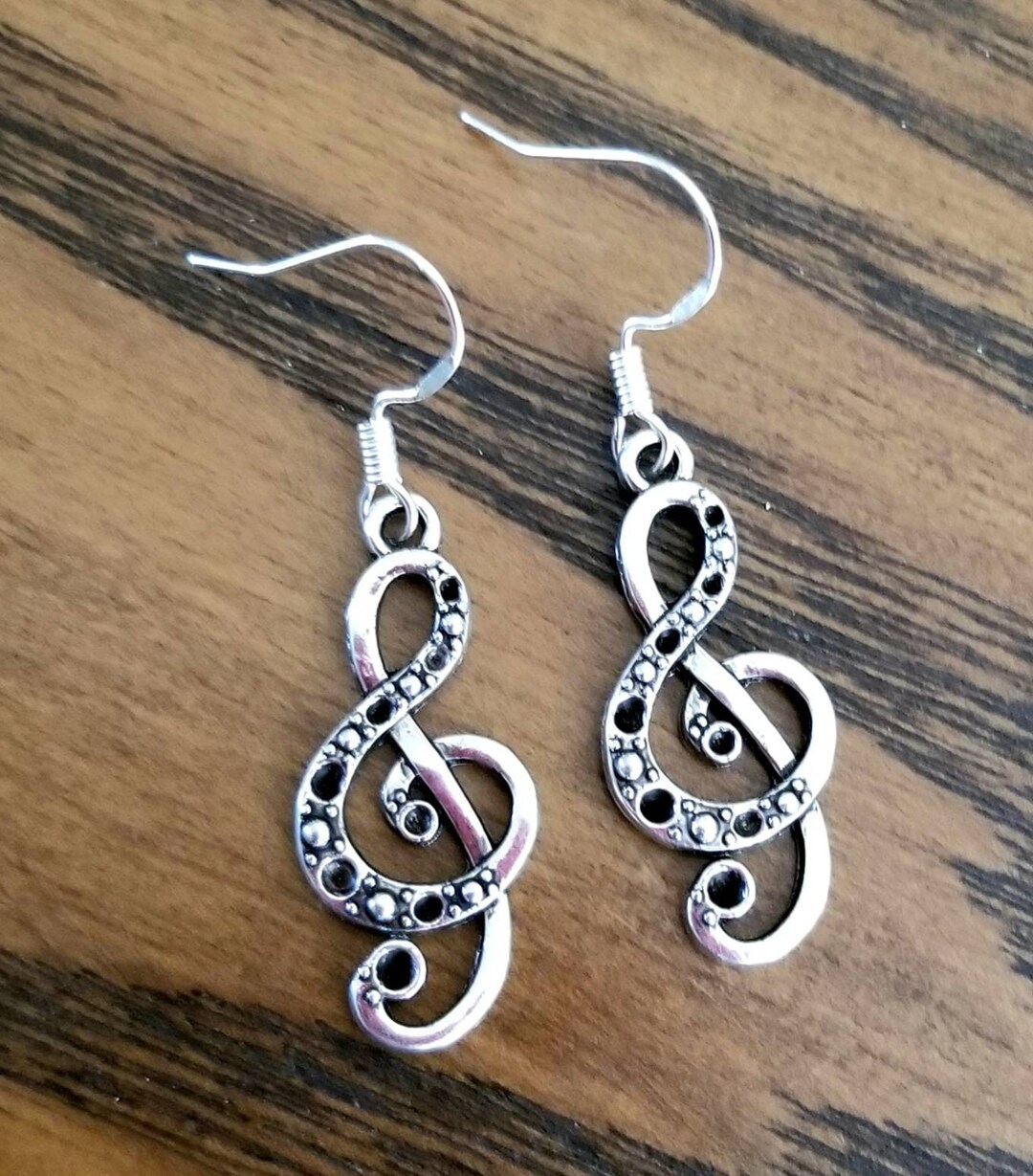 Silver Treble Clef Earrings, Music Note Earrings, Music Note Dangle