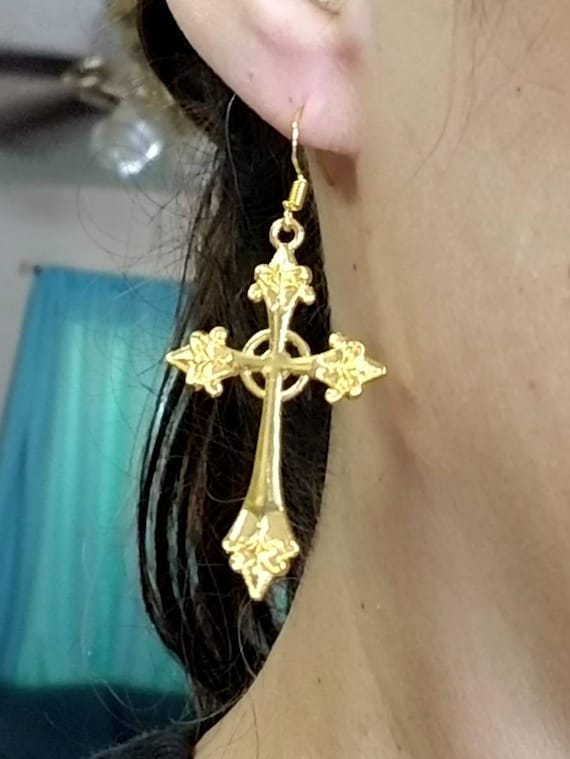 Orecchini a croce in oro massiccio, gioielli religiosi, regalo di