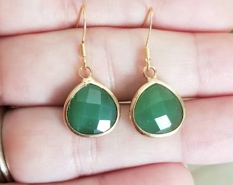 Boucles D'oreilles Pampilles Perles Vert Jade & Bois - Occasion Très Bon état