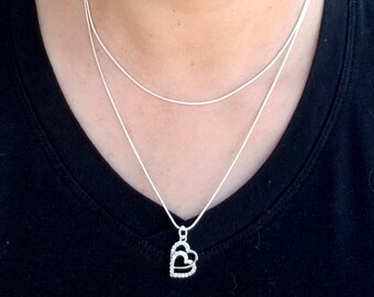 925 Sterling Silver Double Heart Necklance With Zircon 925 Sterling Silver Double Heart Necklance With Zircon