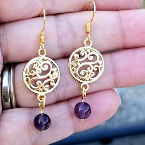 14k Gold Amethyst Earrings, Amethyst Earrings, Gold Amethyst Earrings, Amethyst Dangle Earrings, Purple Earrings, February Birthday Gift