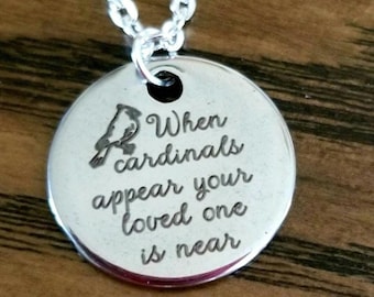 When Cardinals Appear Your Loved One is Near Necklace, Cardinal Memorial Jewelry, In Memory Gift, Signs from Heaven