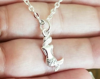 Silver Mermaid Pendant Necklace, Mermaid Jewelry, Ocean Theme, Beach Lover Gift, Beach Jewelry, Nautical, Mermaid Charm Necklace