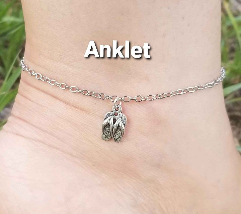 Sterling Silver Ankle Bracelet Flip Flop Charms Sterling Silver Ankle Bracelet Flip Flop Charms