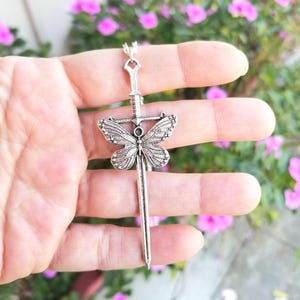 Silver Butterfly Sword Necklace, Silver Sword Necklace, Sword Jewelry, Sword Necklace, Sword Necklace for Her, Womens Sword Necklace
