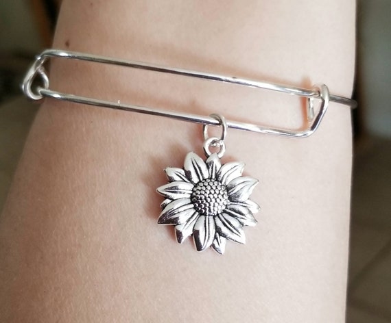 Silver Sunflower Charm Bracelet Silver Bangle Bracelet Sunflower Jewelry Gift Womens Jewelry Teen Girls Gift Flowers Summer Jewelry Etsy Canada