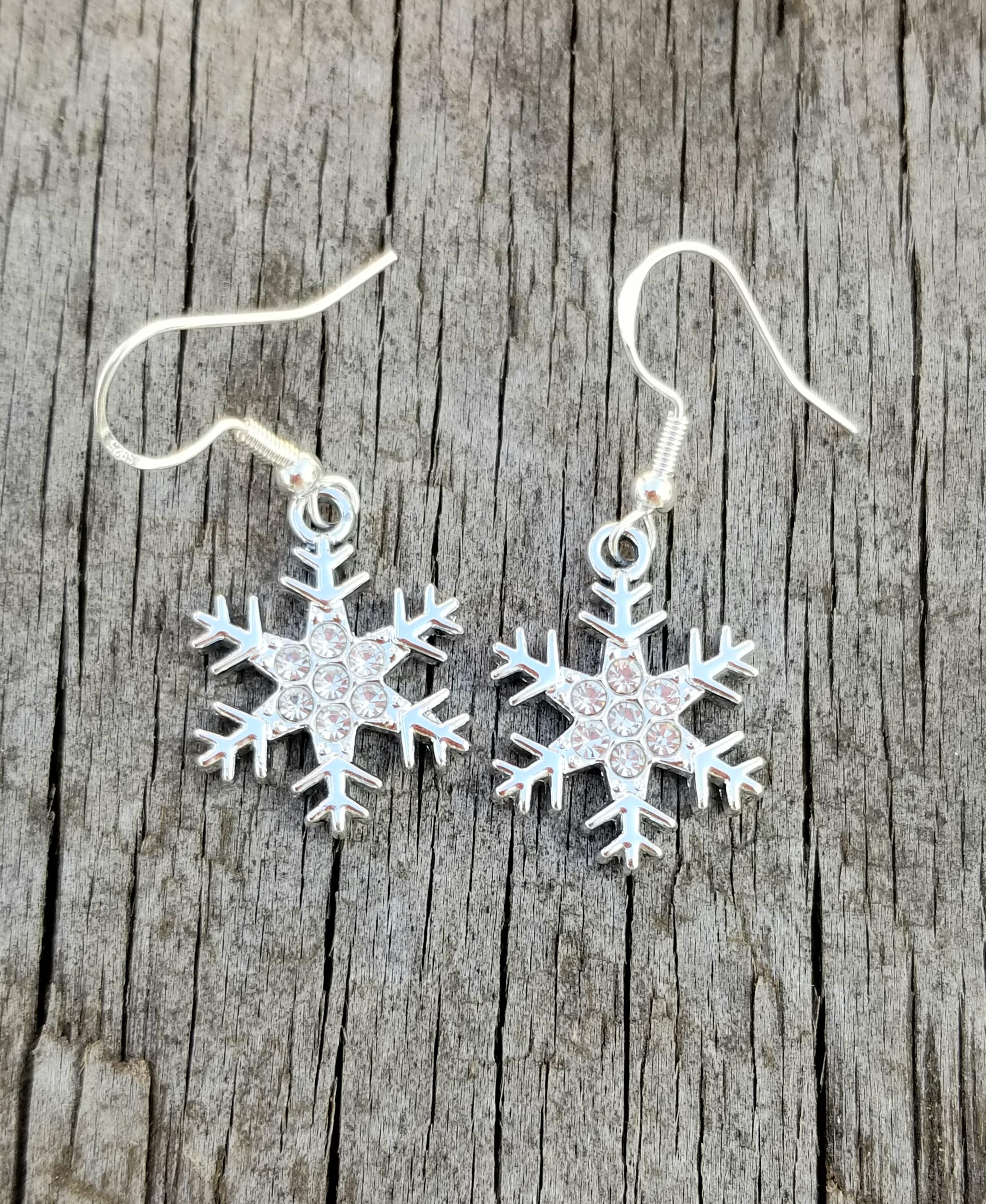 Boucles D'oreilles Femme Flocon De Neige Avec Cristal Blanc - Modèle Puces - Bijoux Des Lys