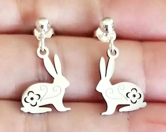 Orecchini a forma di coniglio in argento sterling: gioielli con animali e chiusura a vite - Italia