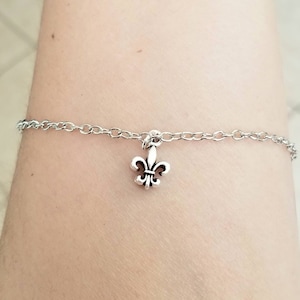 Fleur de Lis Anklet, Silver Fleur de Lis Anklet, Fleur de Lis Jewelry, Fleur de Lis Ankle Bracelet, Religious Jewelry, Ankle Jewelry