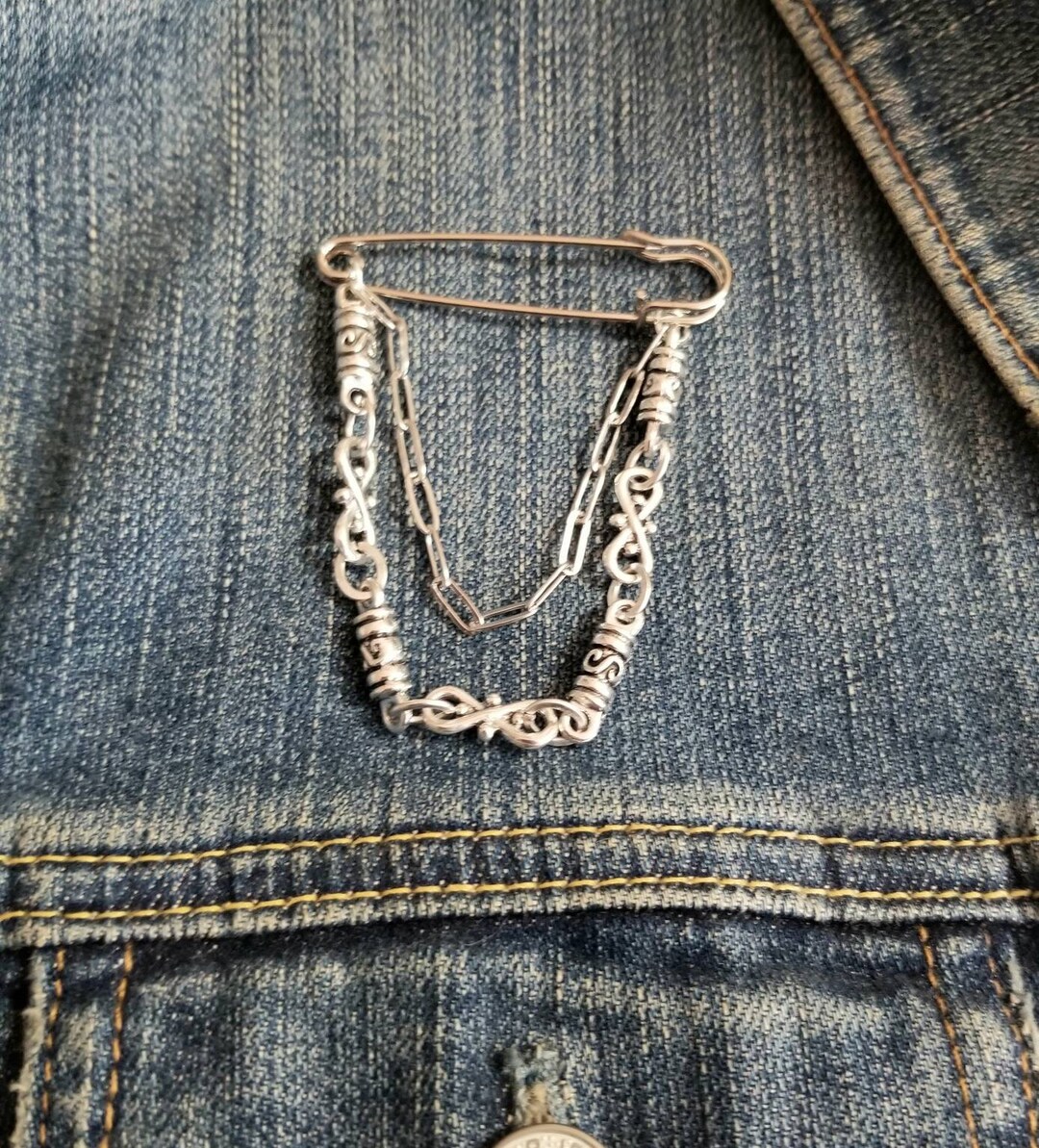 Safety Pin Brooch With Chains, Paperclip Chain, Punk, Safely Pins