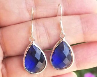 Sterling Silber Blauer Saphir Ohrringe, Tropfen Saphir Ohrringe, Saphir Schmuck, September Geburtsstein