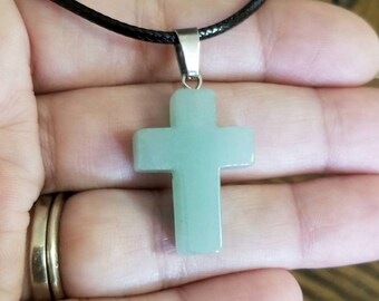 Green Aventurine Cross Necklace, Aventurine Pendant, Large Cross Necklace, Aventurine Jewelry, Gift, Healing Stone, Spiritual, Unisex